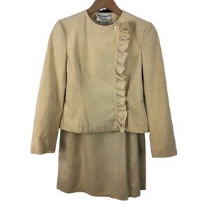 Blassport Suede Yellow 2 Piece Vintage Jacket & Lined Skirt Set Womens Size 4